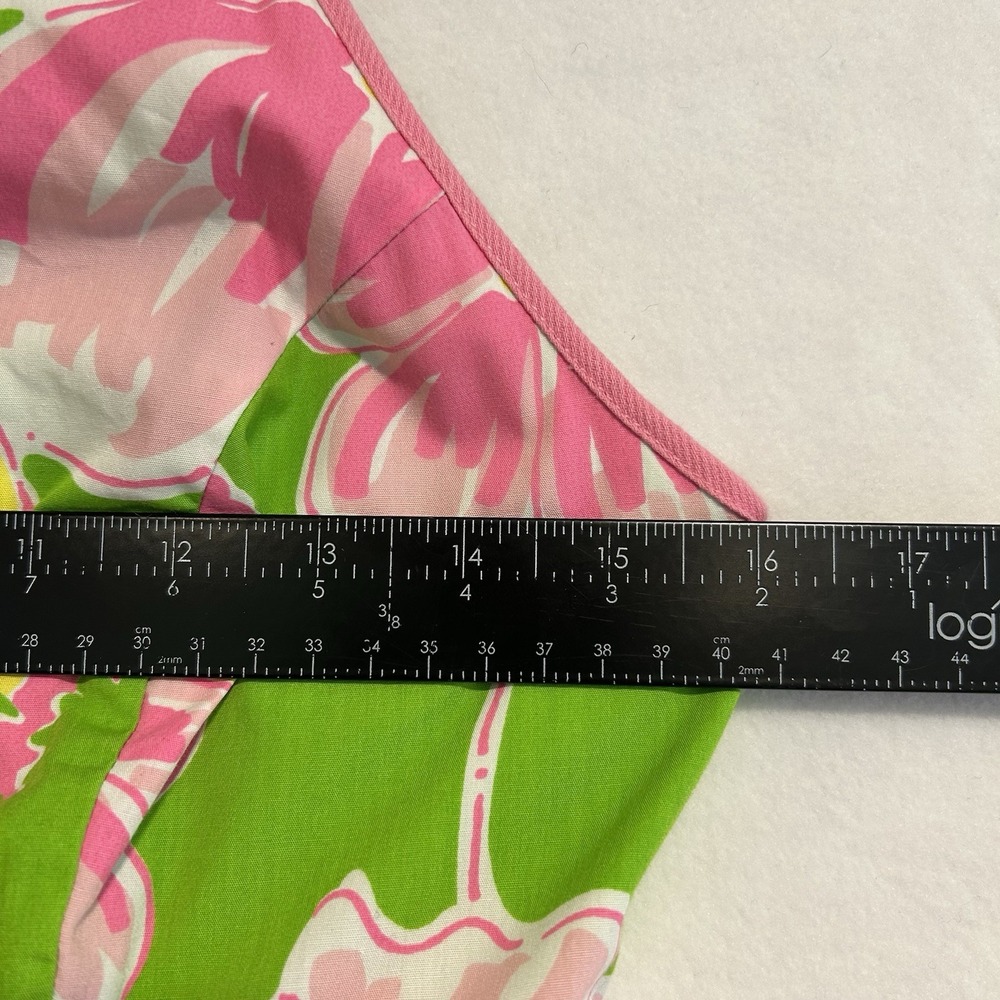 Lilly Pulitzer Sz. 8 Green Pink White Floral Round Neck Halter Back Strap Dress - Picture 5 of 9